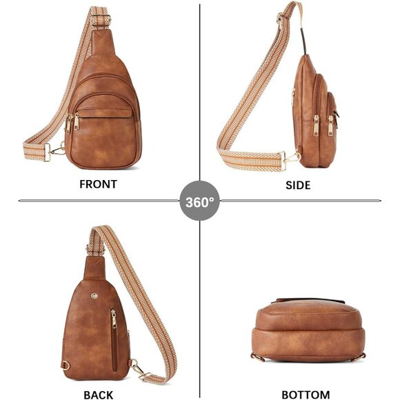 Women Brown Imported PU Leather Small Crossbody Chest Sling Fanny Travel Bag - Picture 9 of 9